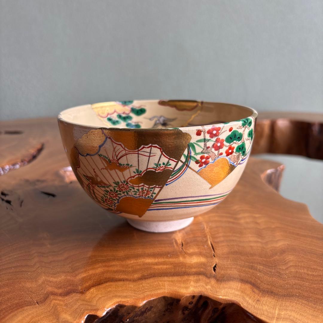 清栄寺窯 京焼 鶴 松梅 抹茶碗 茶道具 桐箱