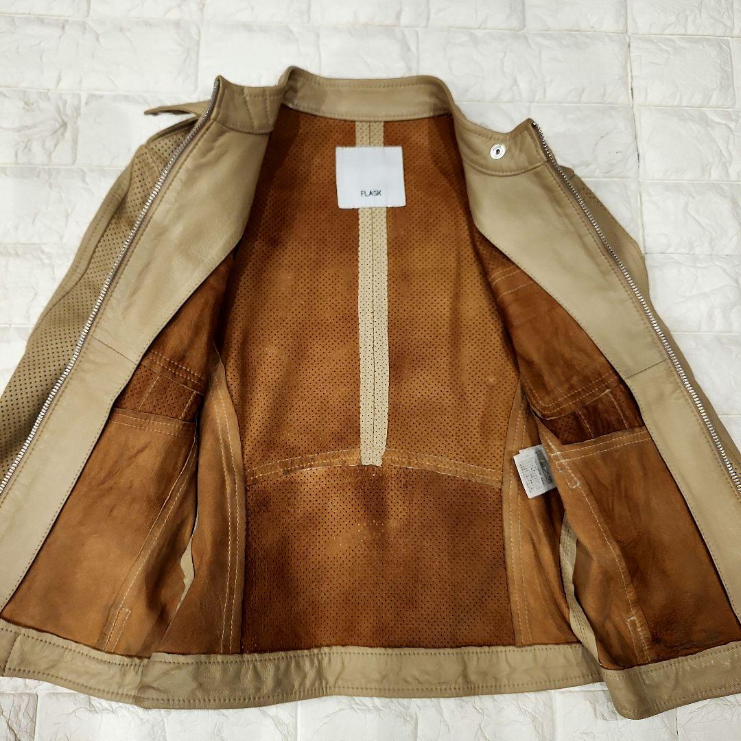 FLASK レザージャケット　ラムレザー　ベージュ　パンチング　原料イタリア産