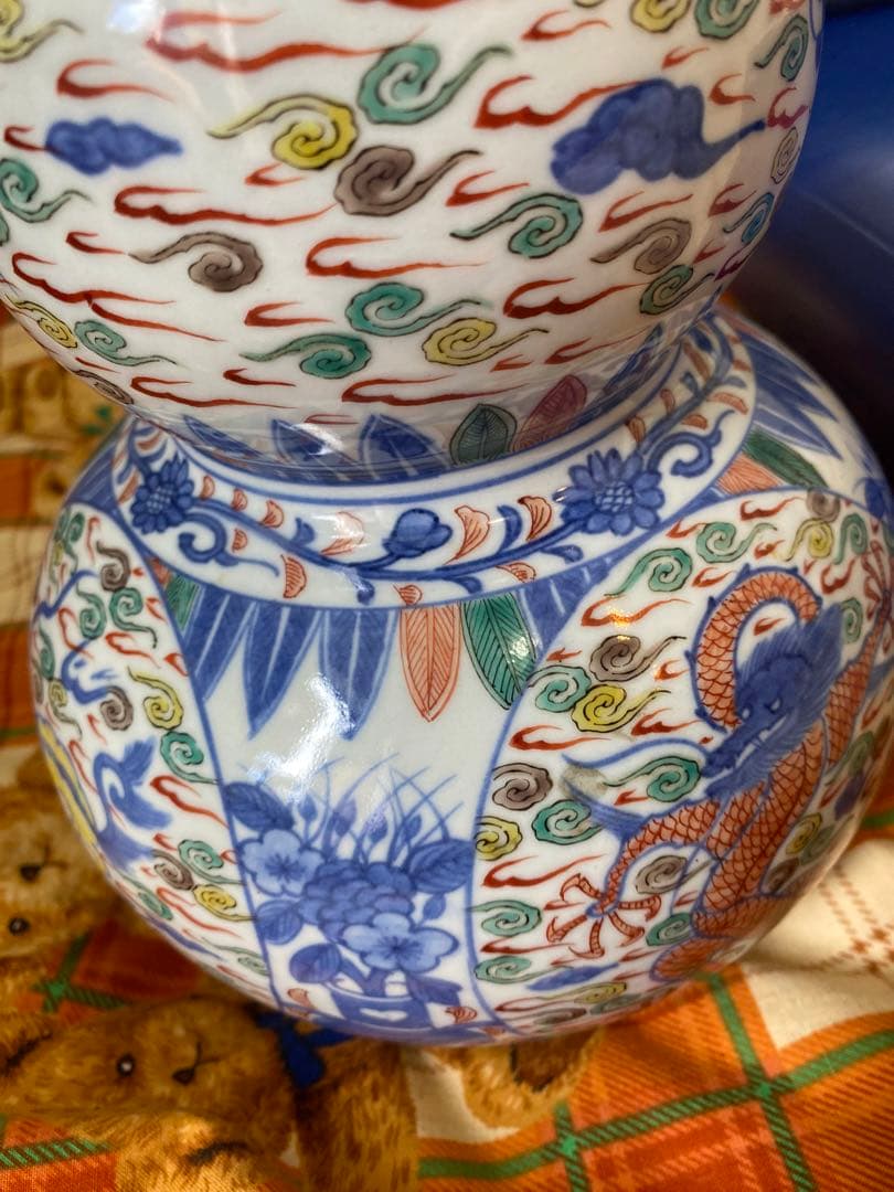 中国大明萬歷年製五彩龍紋葫芦瓶サイズ約高さ30cm径20cm