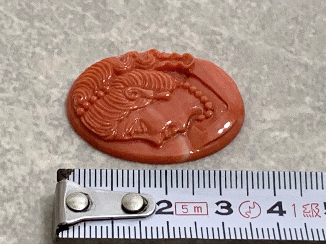本珊瑚 カメオ 清峰作 重量約6.6g 女性横顔彫刻 サンゴ さんご