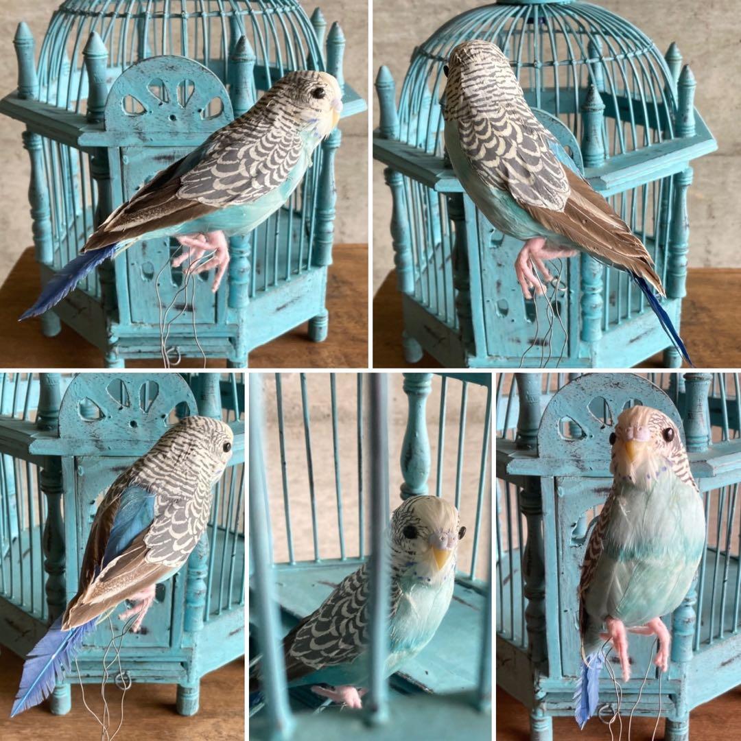 鳥籠 バードゲージ カゴ 小鳥 置物 吊り下げ 水色 青 シャビー レトロ