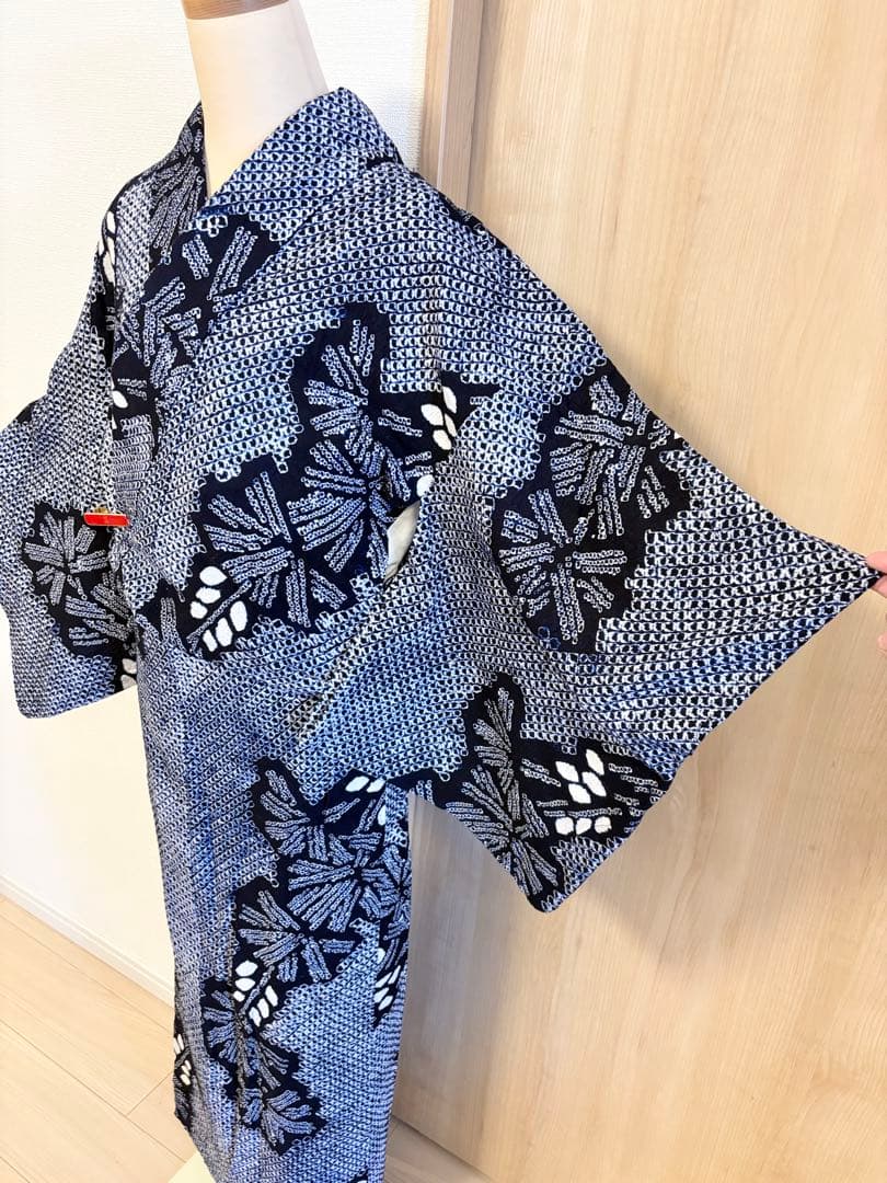 浴衣 絞り 紺色 青 広衿 2507181