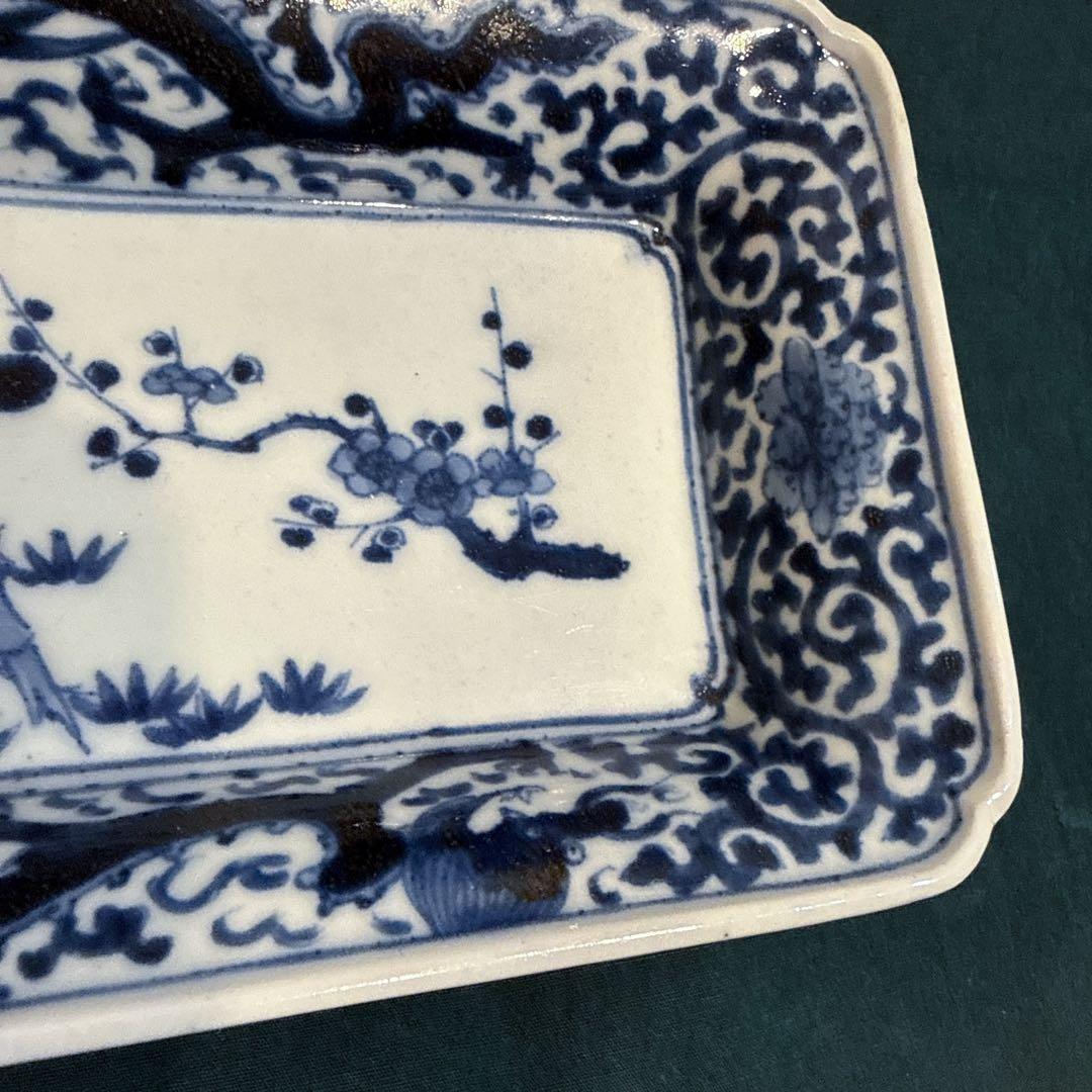 古伊万里　染付　蛸唐草　龍　長皿　江戸中期