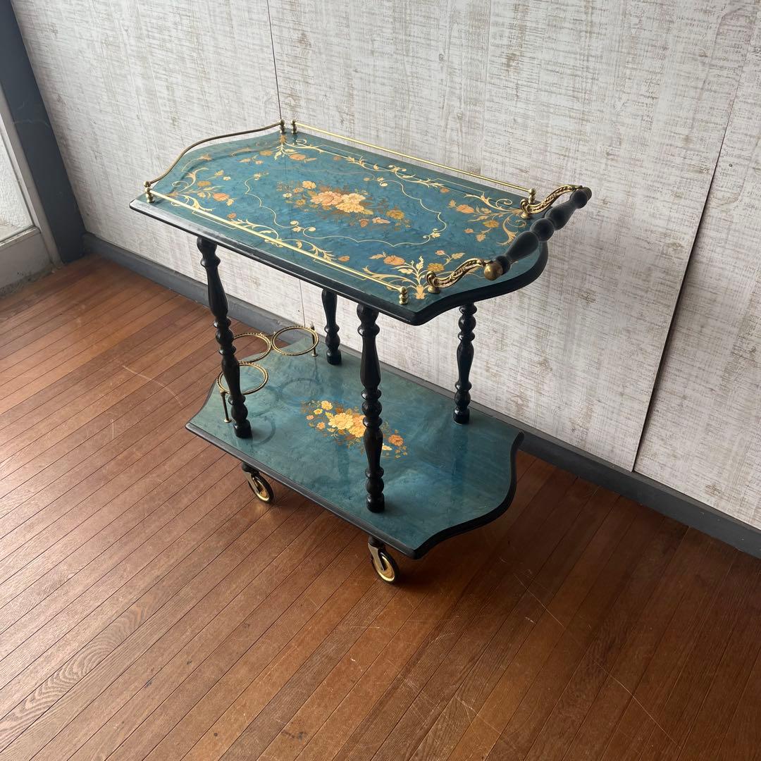 【アンティーク】イタリア製 象嵌細工 サービスワゴン キッチンワゴン 古道具