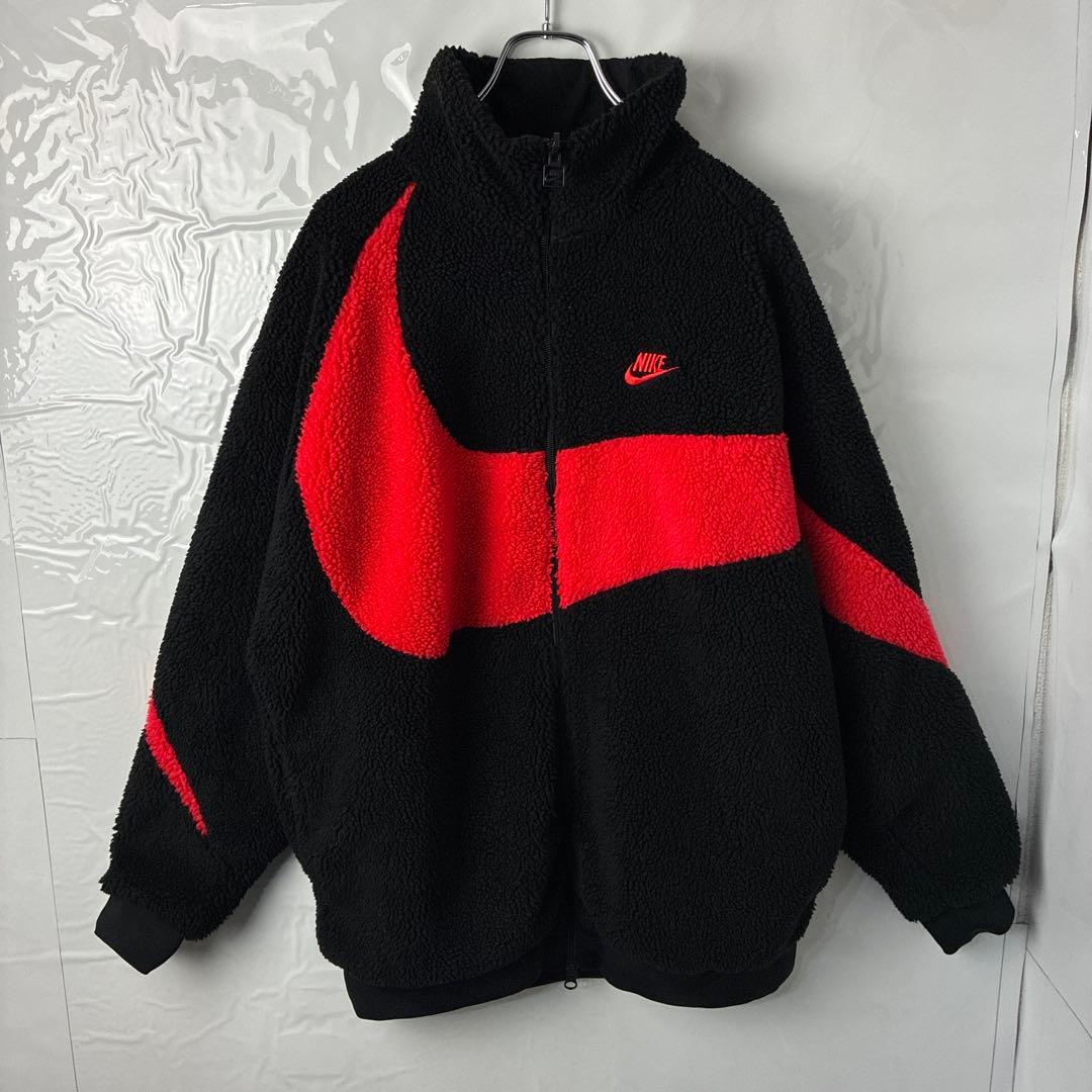 NIKEナイキ　リバーシブル　ナイロンジャケット　フリース　刺繍ロゴ　ブラック赤