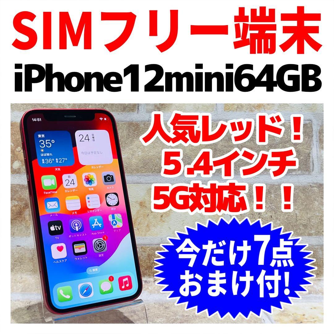 SIMフリー iPhone12mini 64GB X-1384 レッド 電池良好