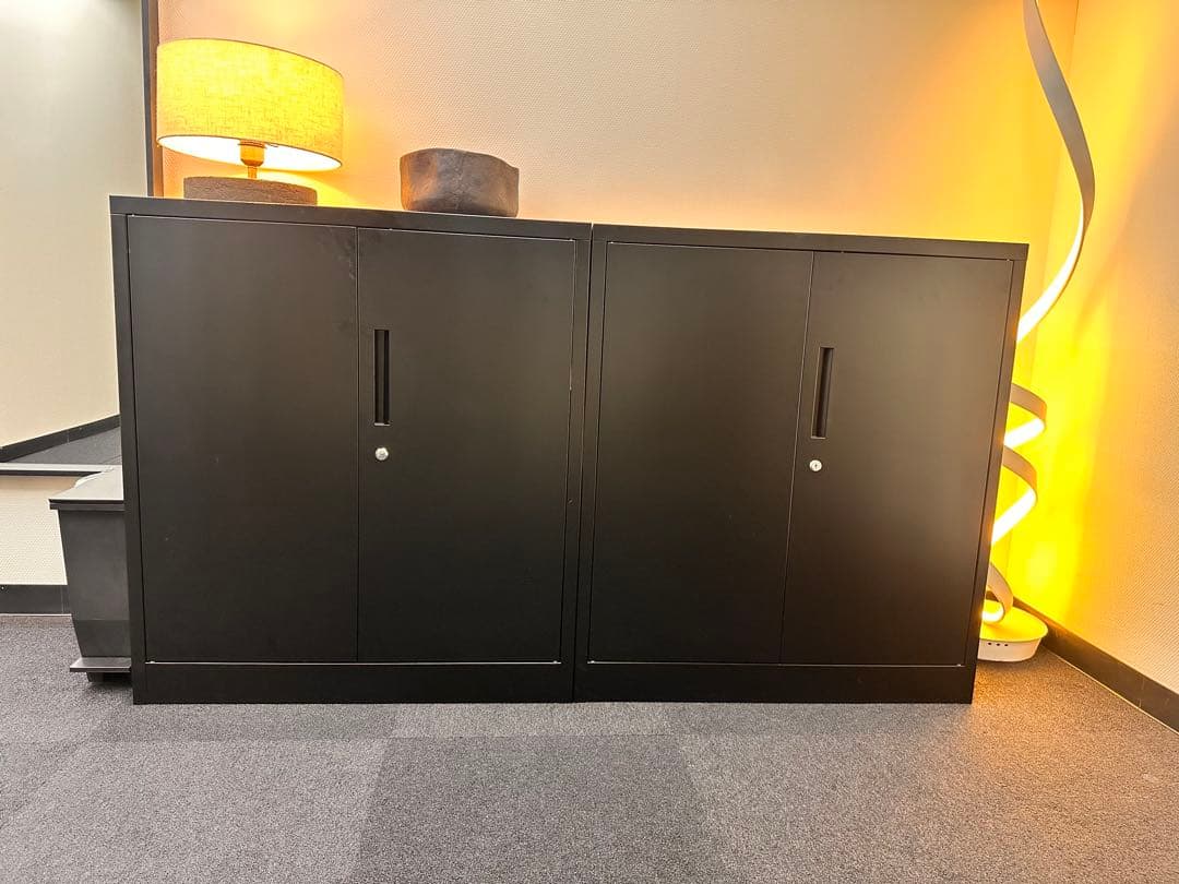 スチールキャビネット 鍵付き 1台 ブラック オフィス収納