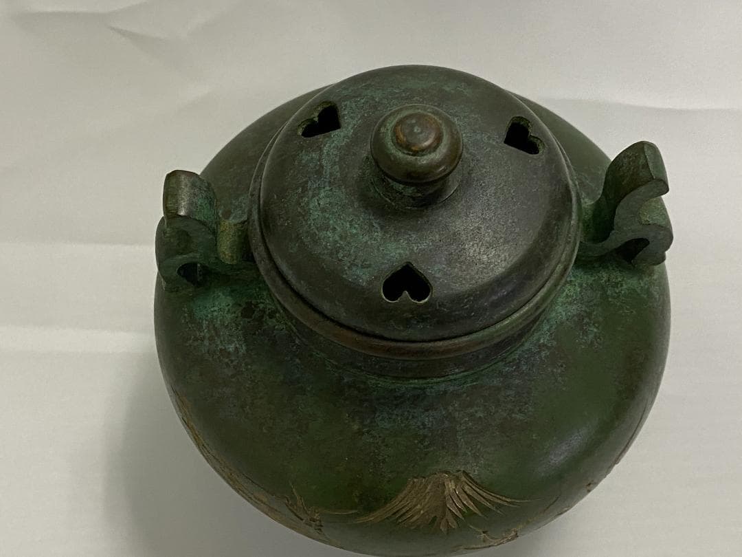 富士　鶴　松　青銅　香炉