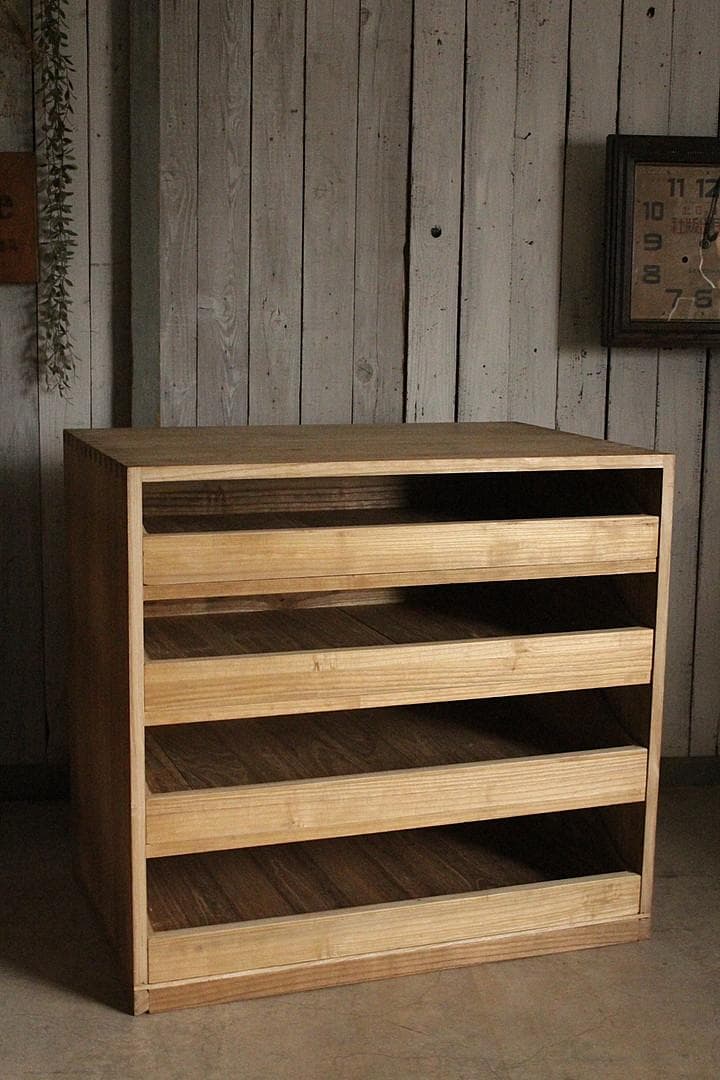 古い木製の引き出し4段　食器棚　キャビネット　古家具　古民家