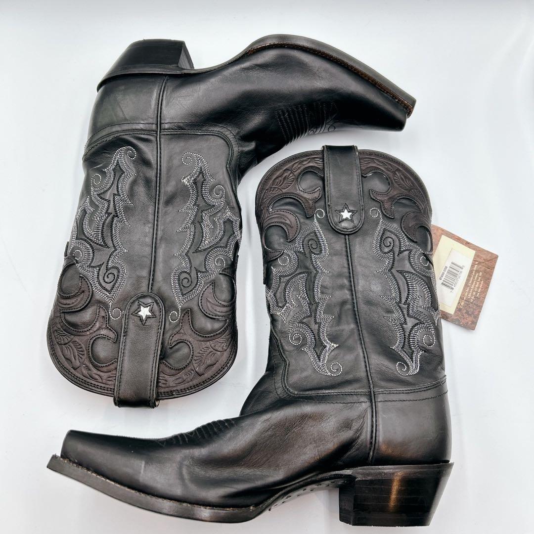未使用タグ付✨Tony Lama トニーラマ　 ウエスタンブーツ 刺繍　黒　7B