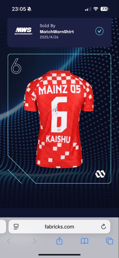 だいすけ　MAINZ 05 佐野海舟　実使用ユニフォーム　サイン入り