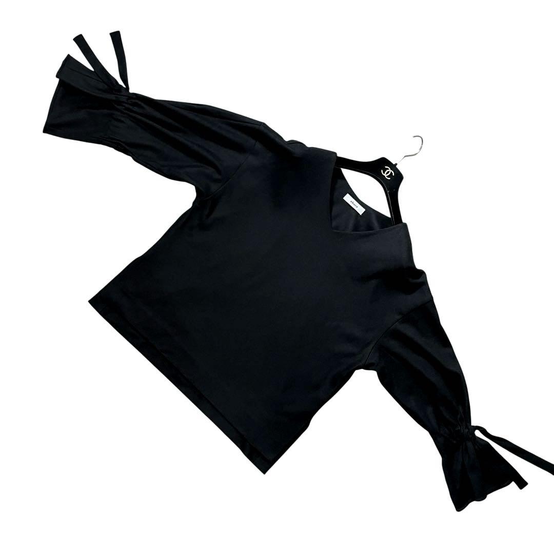 良品　ebure ウール　プルオーバー　V首　ブラウス　リボン　フレアスリーブ