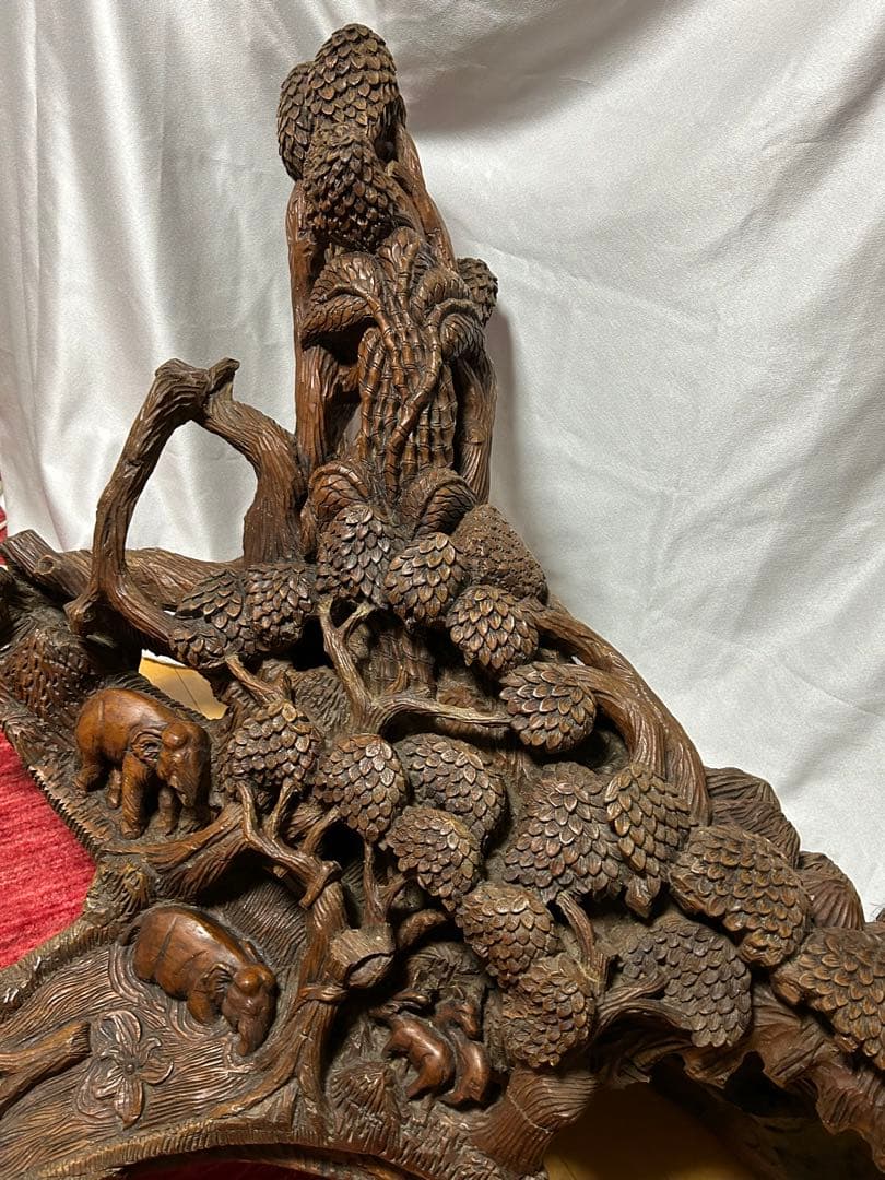 木一本一刀彫り特別注文アンティークオブジェ（象）迫力の逸品