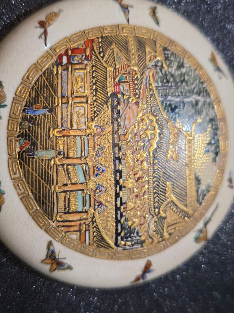 薩摩焼、純金描き装飾 香合 骨董品