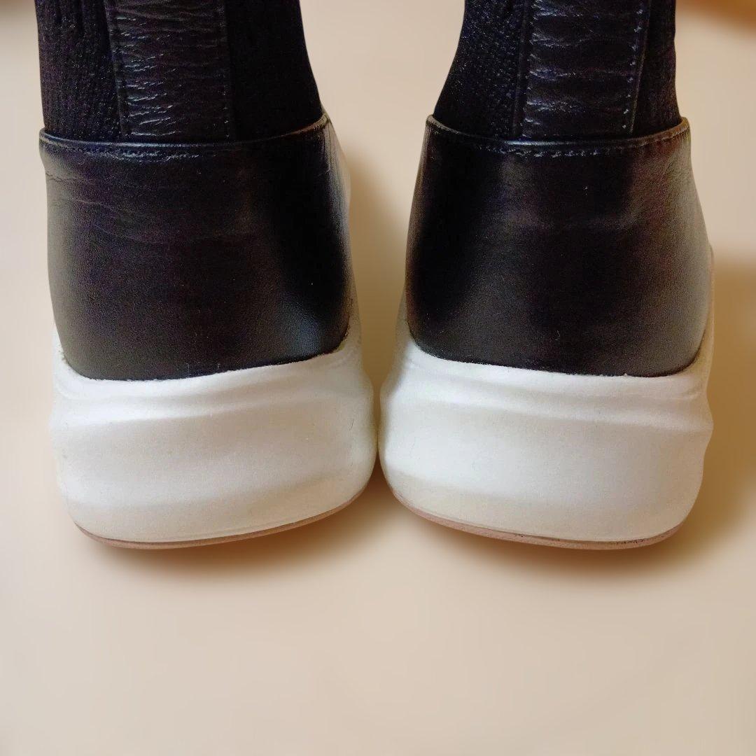 美品　銀座カネマツ　レディースハイカットスニーカー　黒ブラックニットシューズ