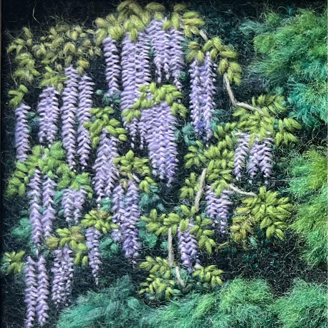 ゼ*ロ様 羊毛フェルト　羊毛絵画『山藤萌ゆる新緑の渓谷』ハンドメイド　羊毛刺繍