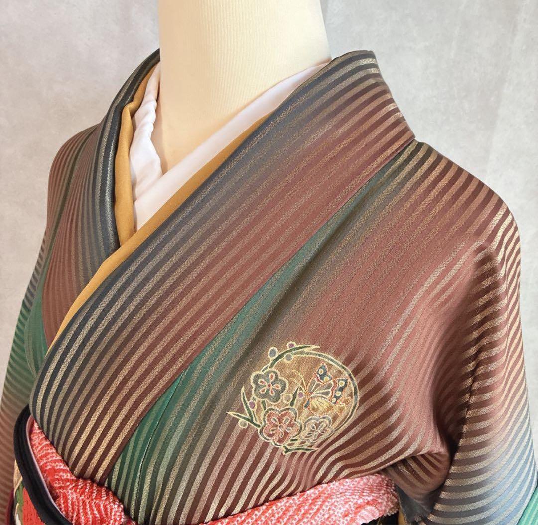 坂*ん様 付け下げ　小紋　フルセット　着物　正絹　縞模様　ストライプ　比翼仕立