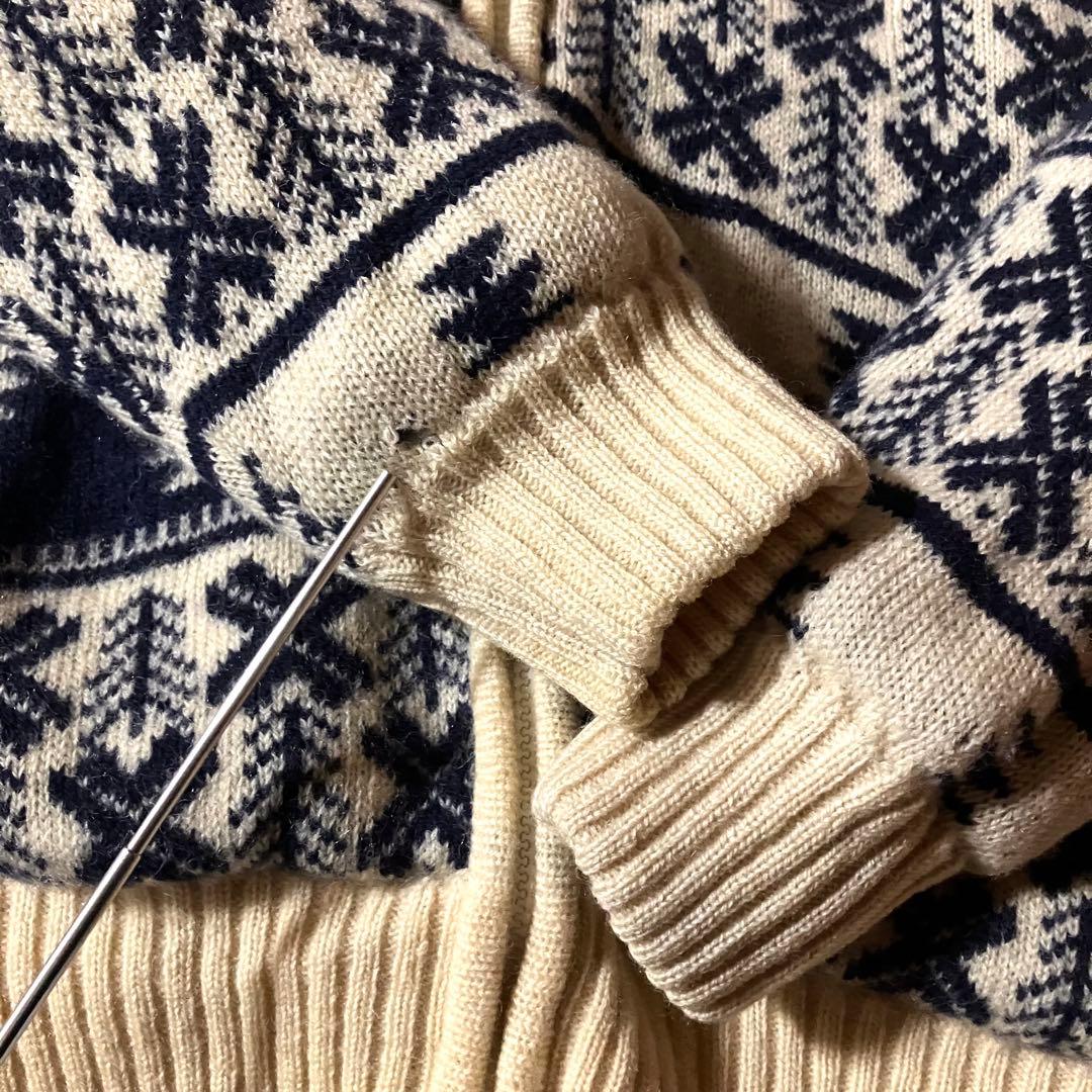 BLAIZE様☆ノルディック柄カウチンニットセーター総柄ファーフーディジップアッ