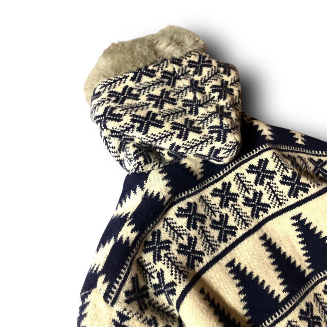 BLAIZE様☆ノルディック柄カウチンニットセーター総柄ファーフーディジップアッ