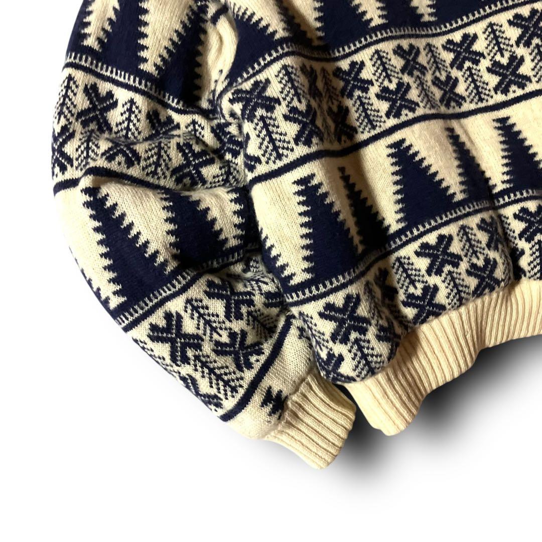 BLAIZE様☆ノルディック柄カウチンニットセーター総柄ファーフーディジップアッ