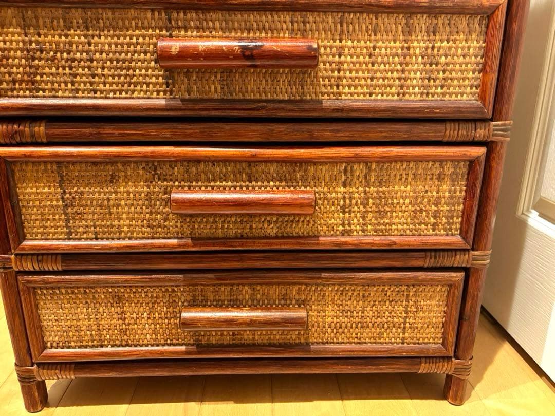 籐　ラタン　収納　引き出し　収納家具　5段　アンティーク　レトロ