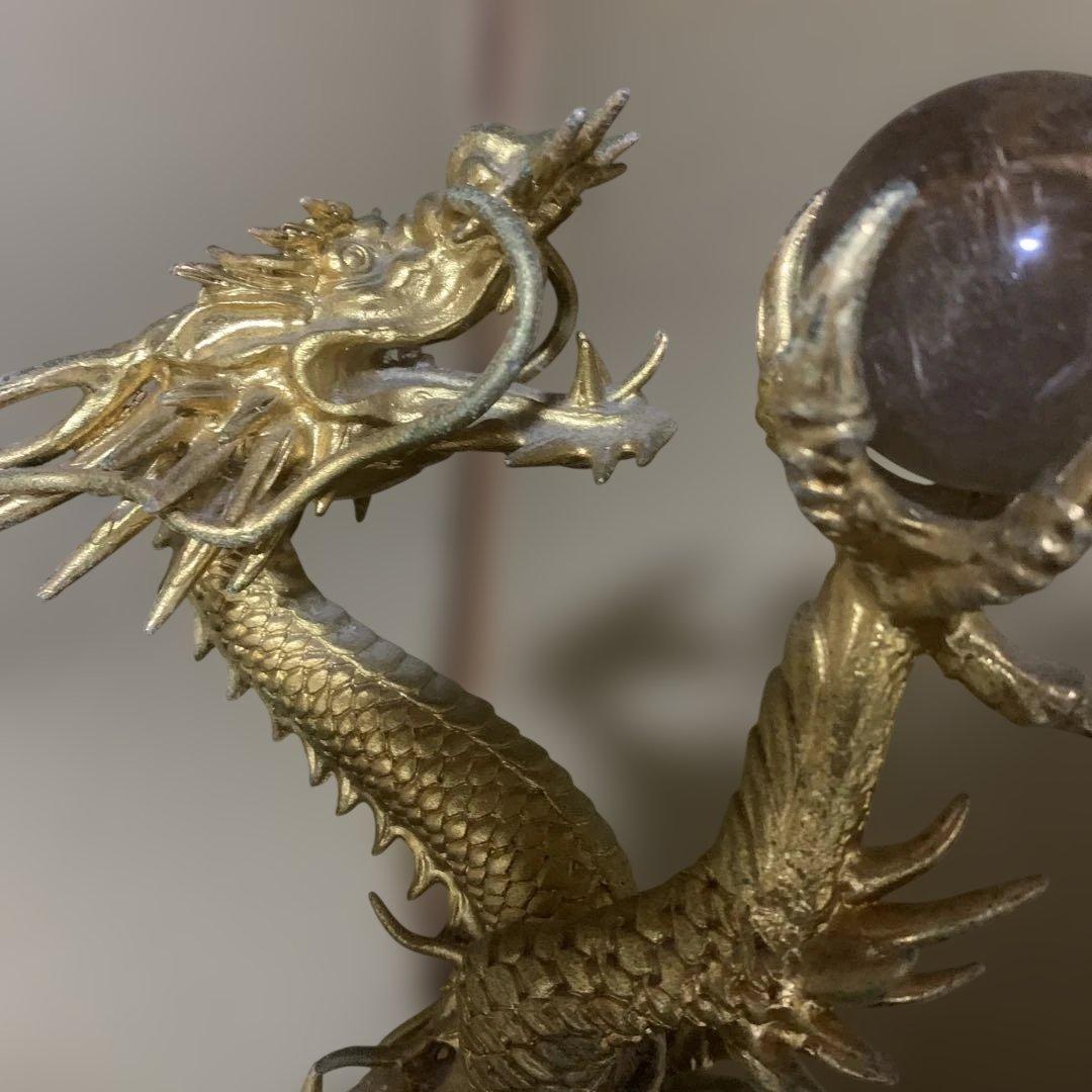 龍 置物 風水　金色　 ルチル球 水杯　 開運 金運 厄祓い 　インテリア