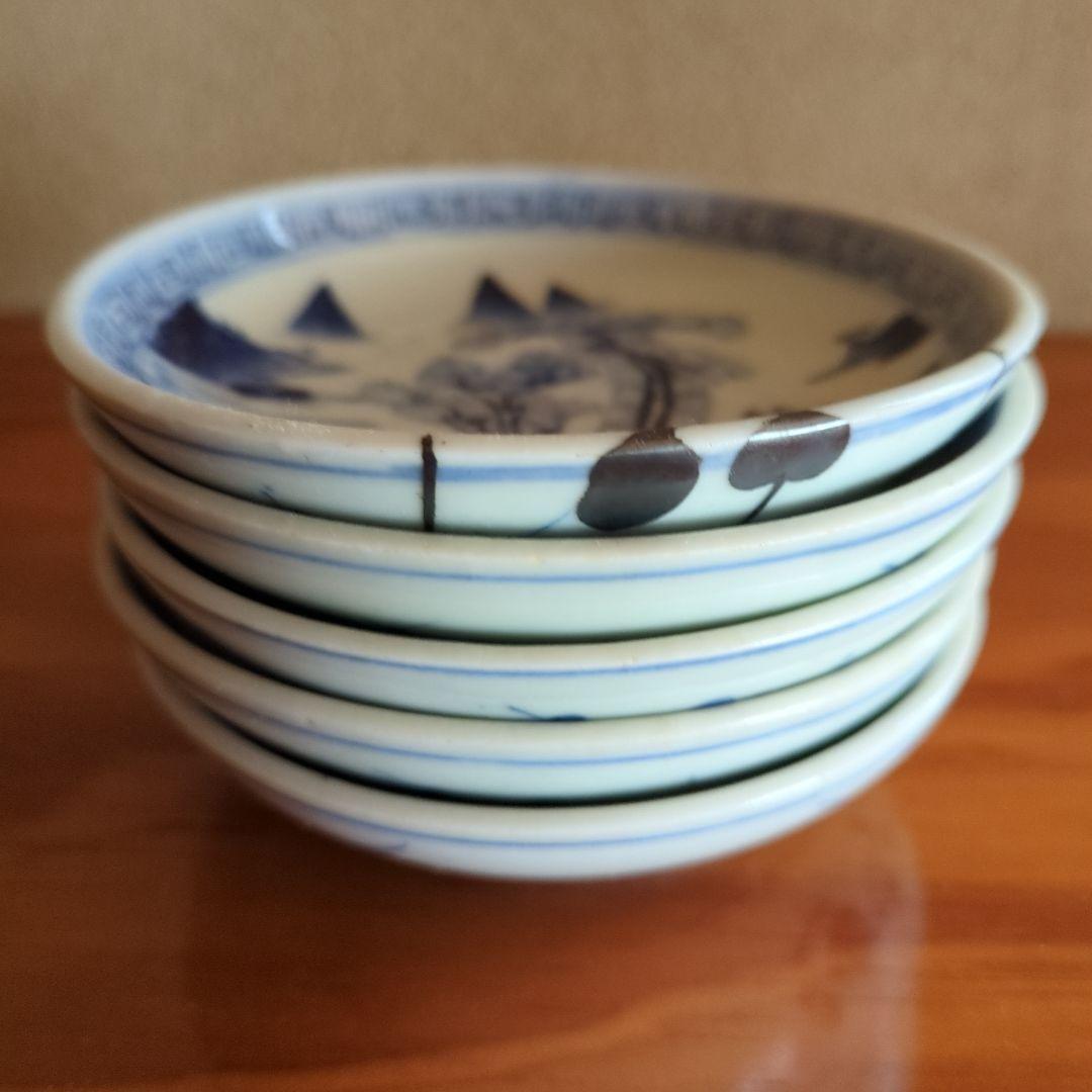 青と白の風景画 陶器皿 5枚セット