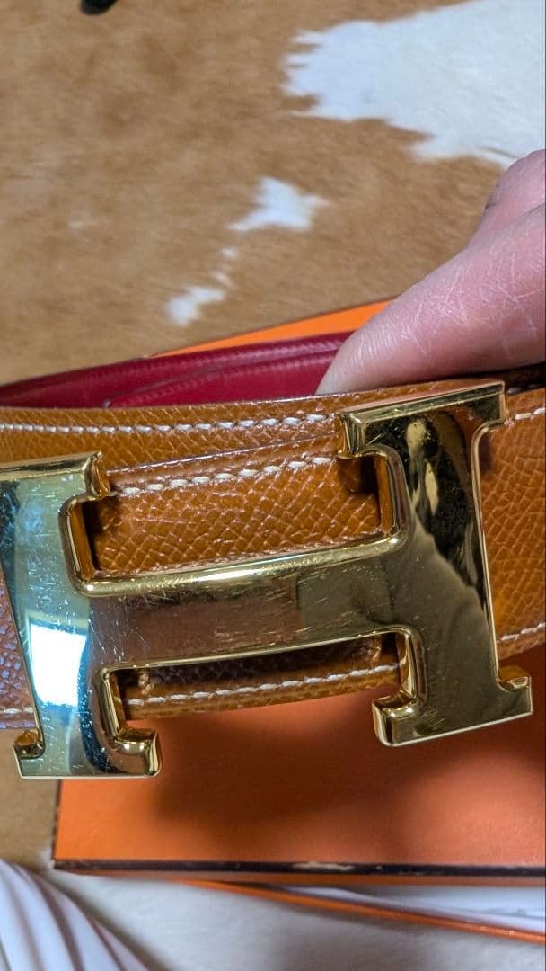 エルメス　コンスタンス　Hベルト　茶×赤