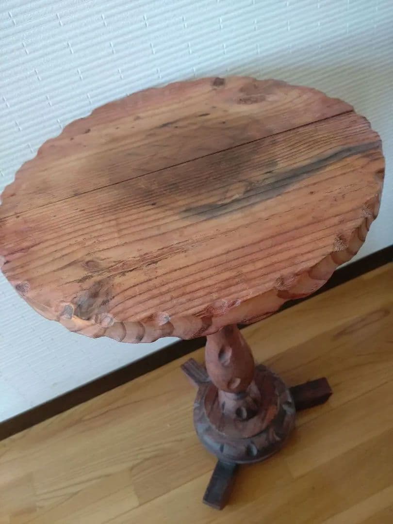 アンティーク 木製 サイドテーブル 花台 ■ビンテージ インテリア レトロ