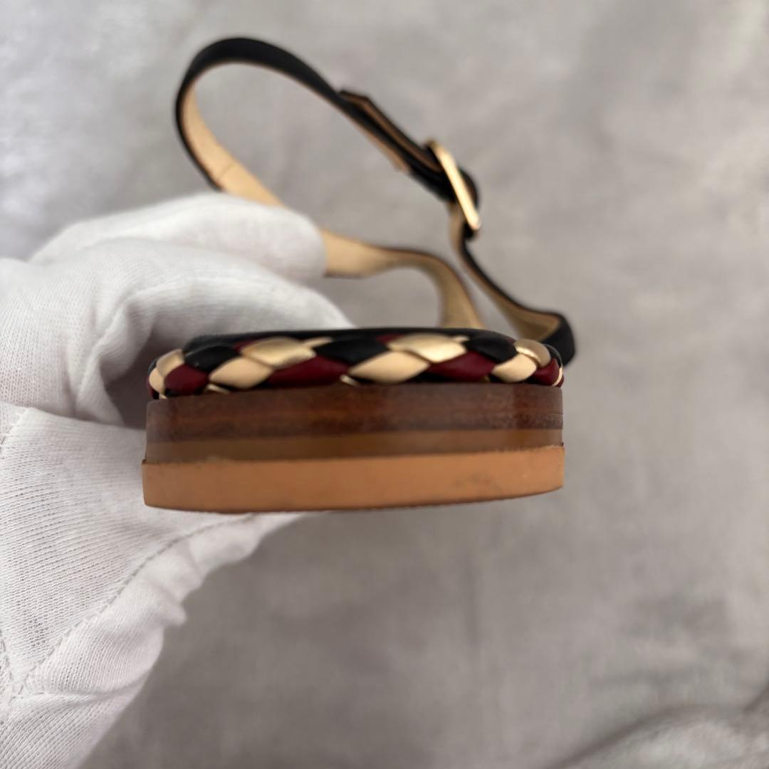 CHANEL ココマーク チェーン編み込みトングサンダル 38