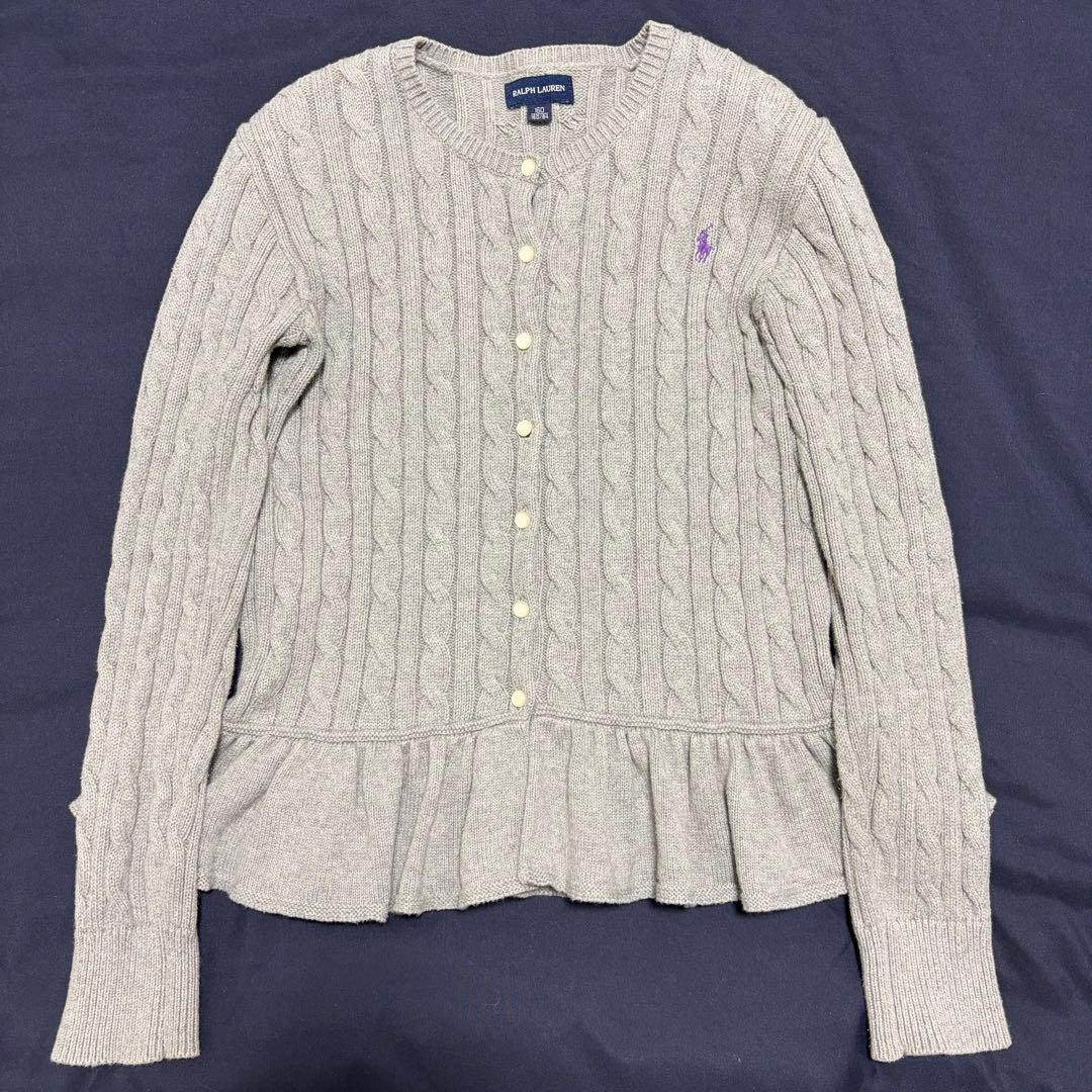 極美品　ラルフローレン　ぺプラム　ケーブルニットカーディガン　グレー　160 M