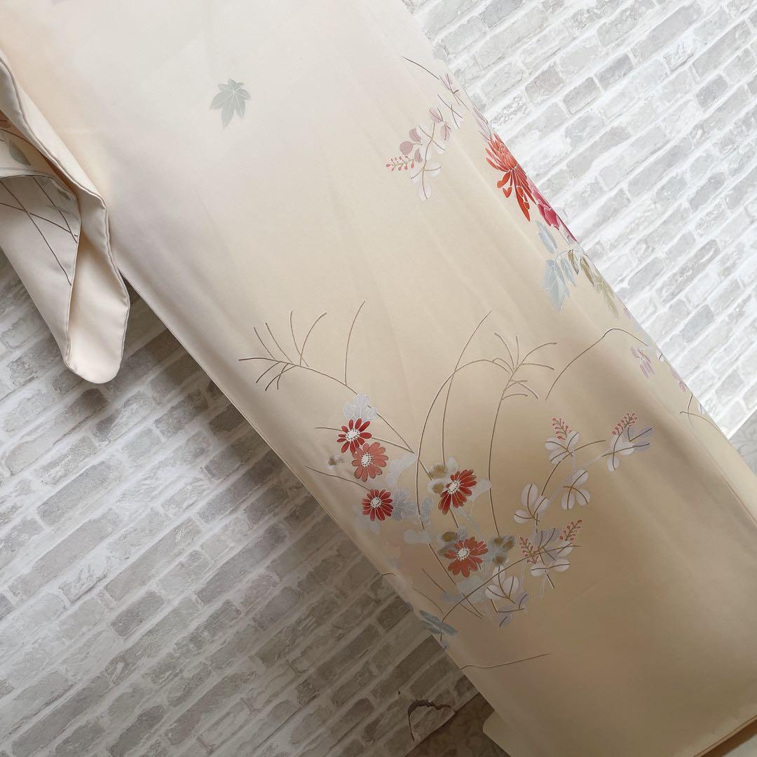 訪問着　フルセット　四季草花　手刺繍　高島屋　華やか　クリーム色　入学式　H9