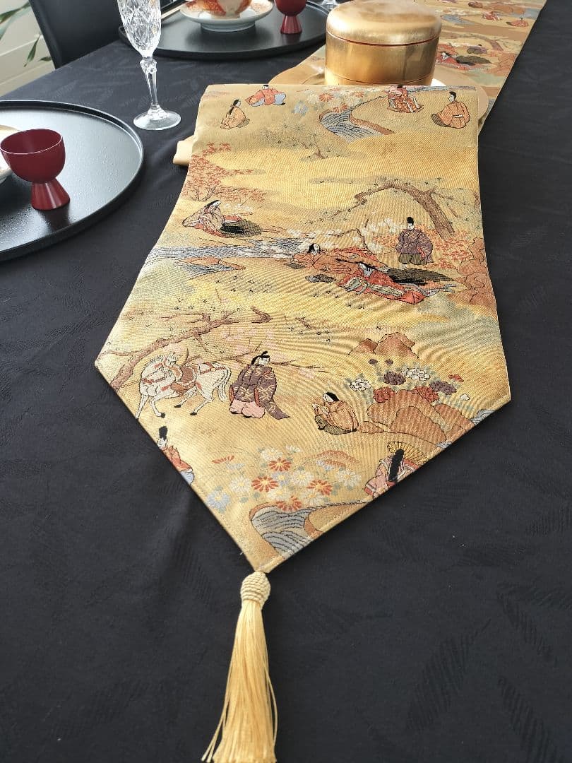 A876★逸品‼️全通帯‼️豪華刺繍‼️テーブルランナー2m12cm