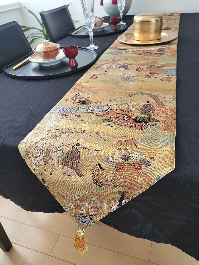 A876★逸品‼️全通帯‼️豪華刺繍‼️テーブルランナー2m12cm