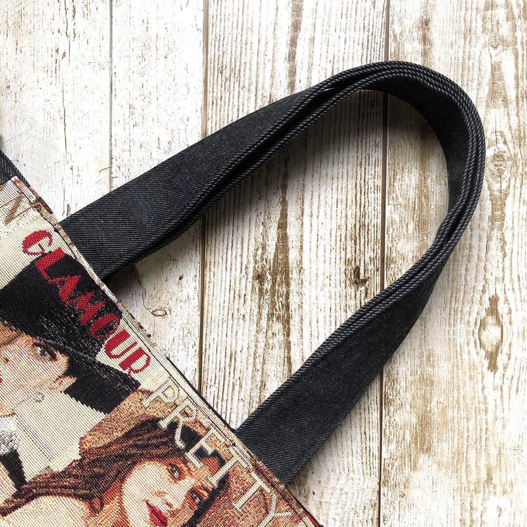 ACHACO　トートバッグ　ハンドメイド　ブラック　ゴールド【新品デニム】