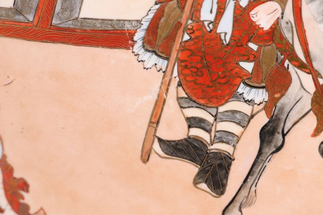 明治期 九谷焼 武者絵 飾大皿 45.2cm 於九谷高田画【MA212】