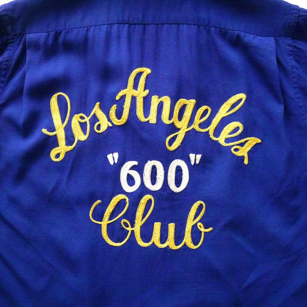 60s vintage ブルー　チェーンステッチ　レーヨン　ボーリングシャツ