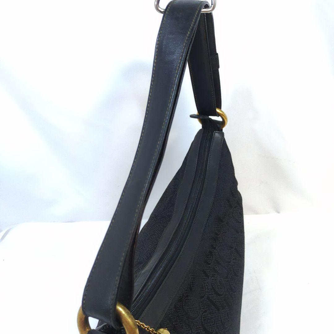 グッチ 三日月 ワンショルダーバッグ レザー×キャンバス 肩掛け GG柄 黒