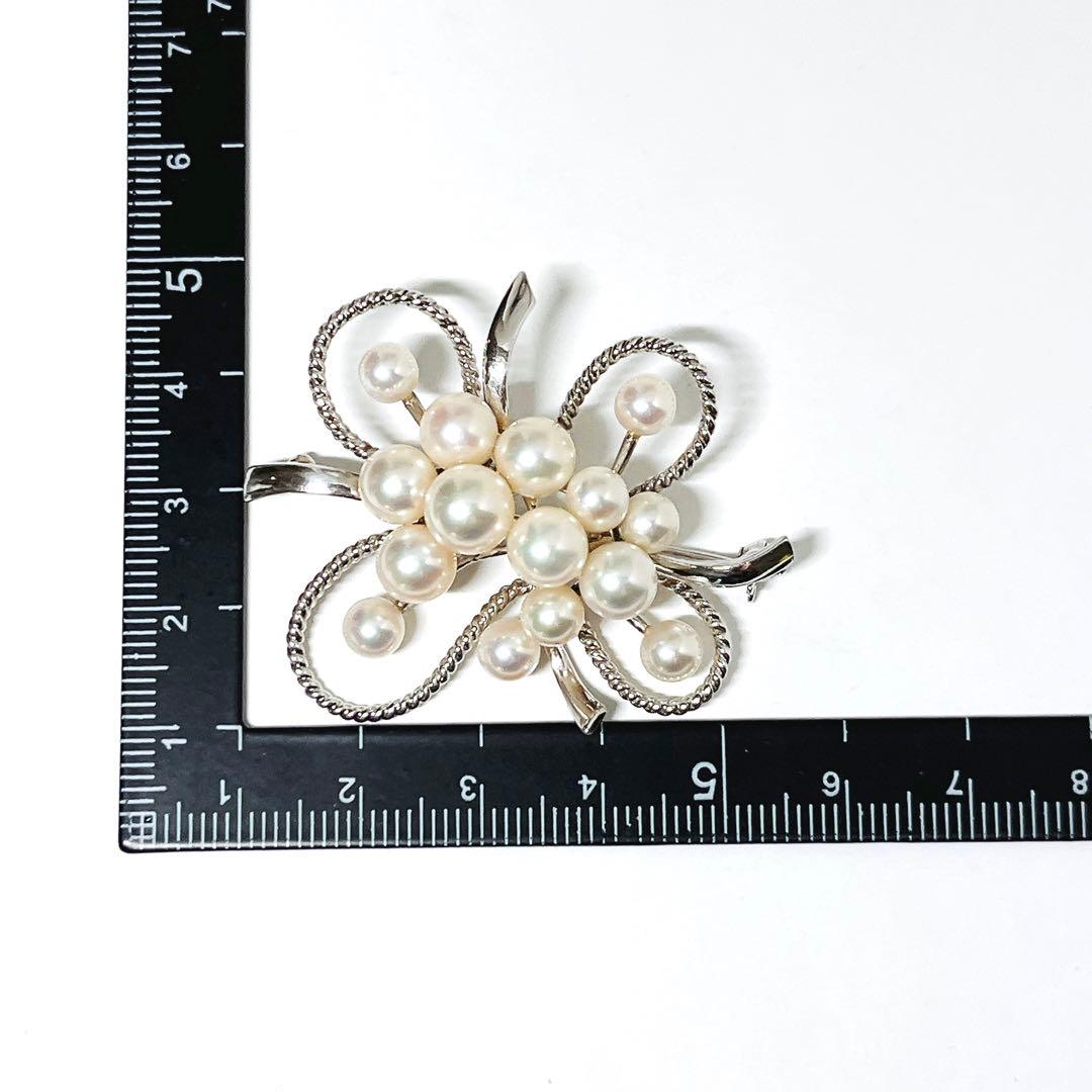 美品✨MIKIMOTOミキモト アコヤパール　ブローチ　15球　フラワー　リボン