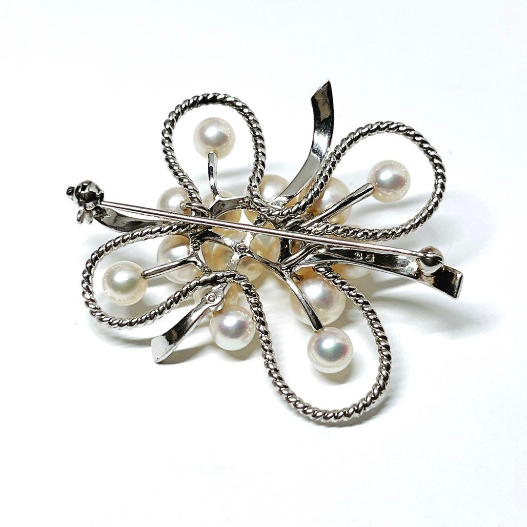 美品✨MIKIMOTOミキモト アコヤパール　ブローチ　15球　フラワー　リボン