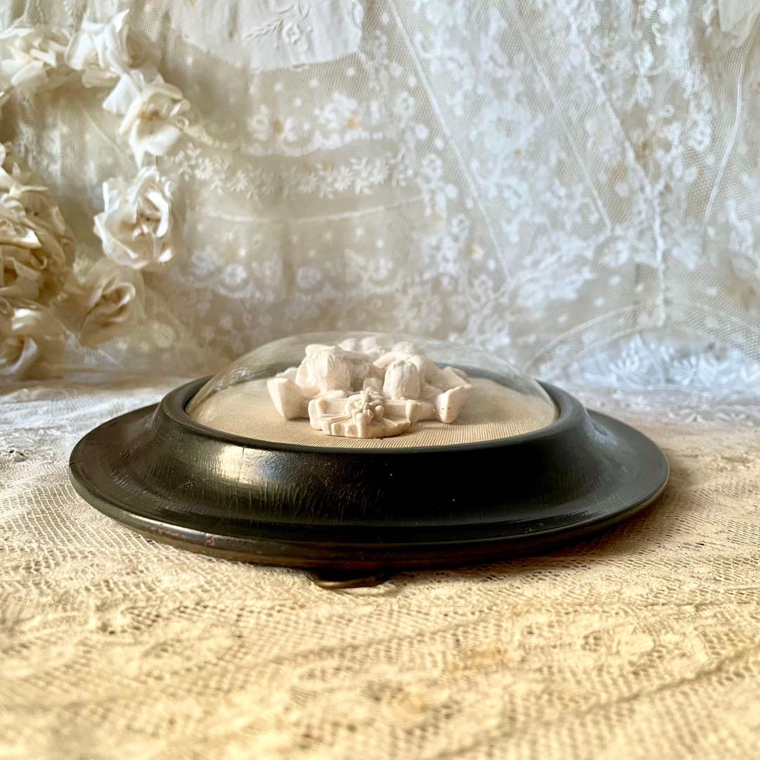 2人の天使のメダイヨン エンジェル フランスアンティーク エクリュ　フレーム