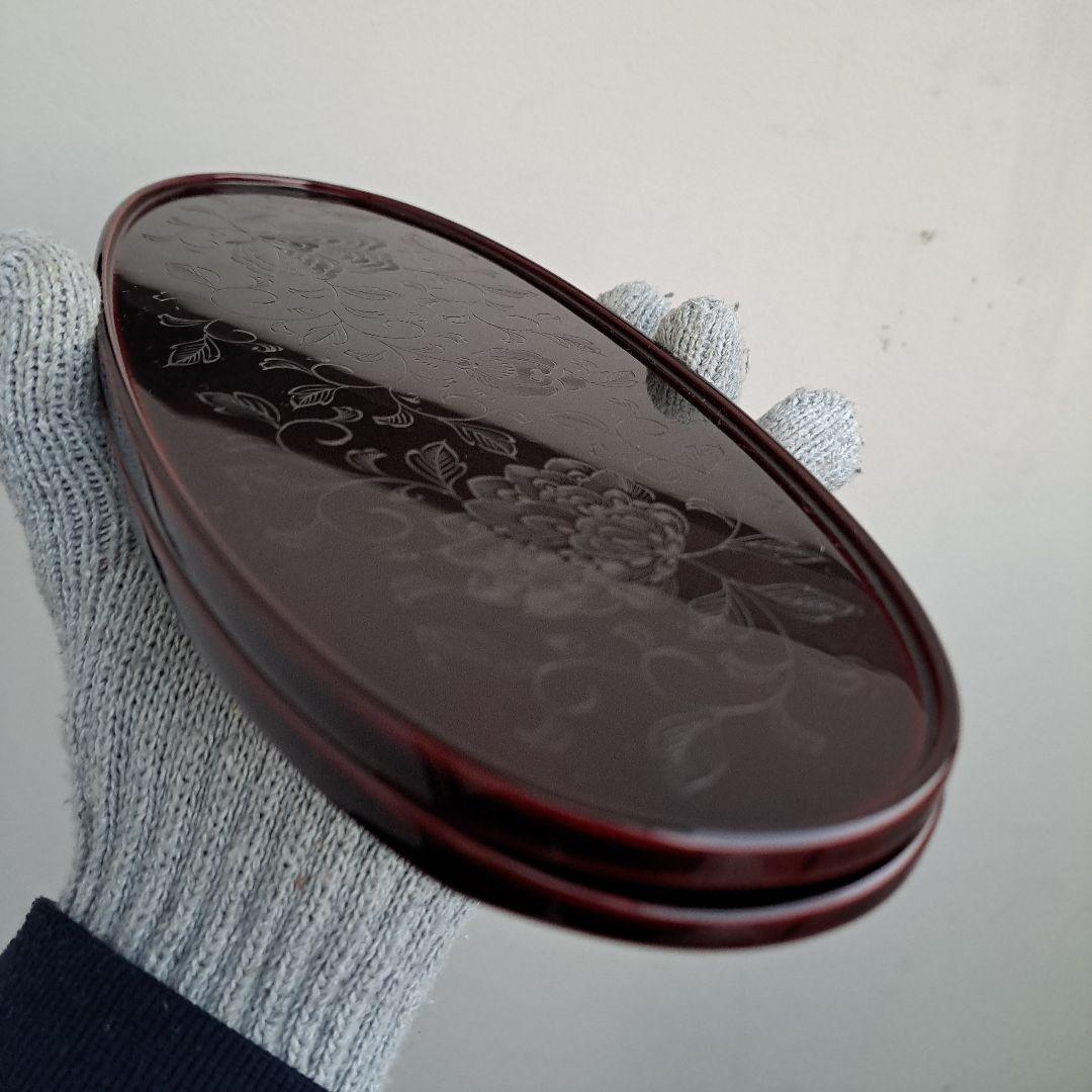 【輪島塗　五島屋謹製　兼用皿×2客】布着本堅地　溜呂塗　沈黒\"西村国峰作　長期品