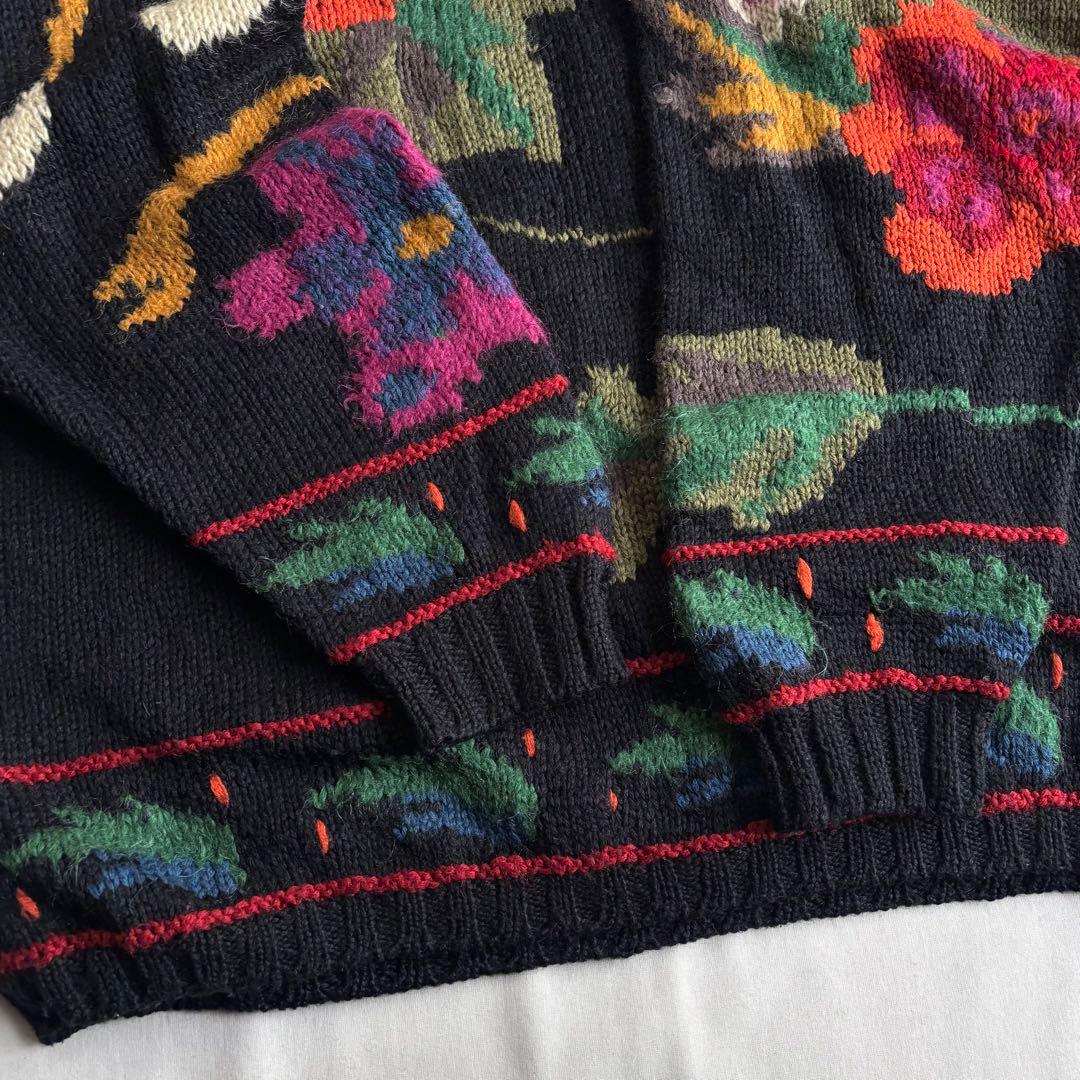 トップス 80s-90s VINTAGE flower pattern wool knit