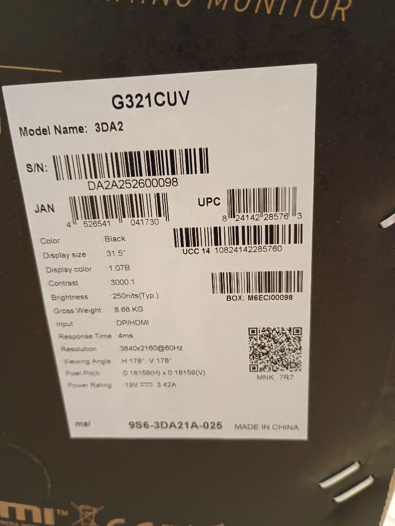 美品 MSi 4K 32インチモニター