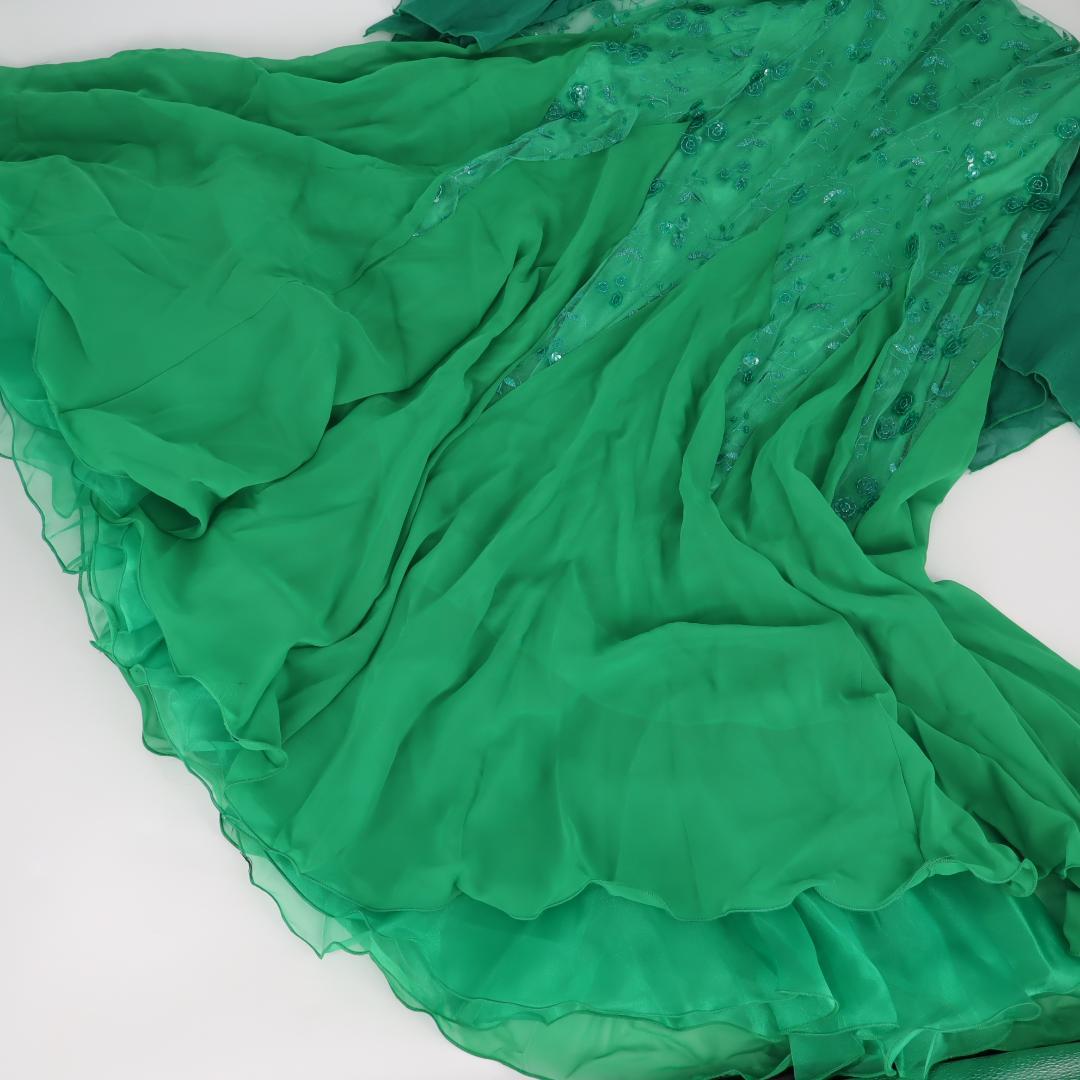 【美品 社交ダンス衣装】鮮やかグリーン×レース地 ドレス スタンダード モダン