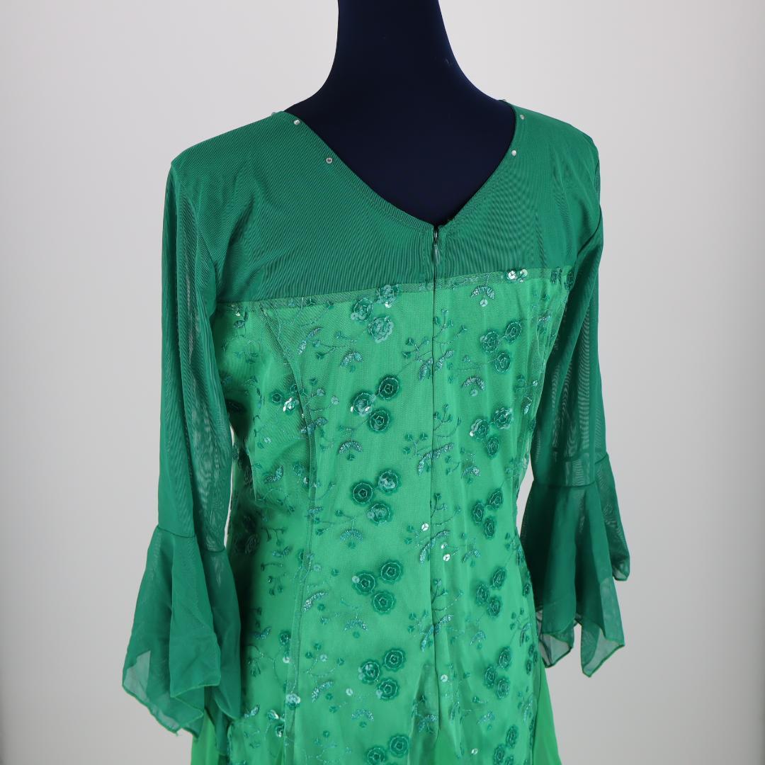 【美品 社交ダンス衣装】鮮やかグリーン×レース地 ドレス スタンダード モダン