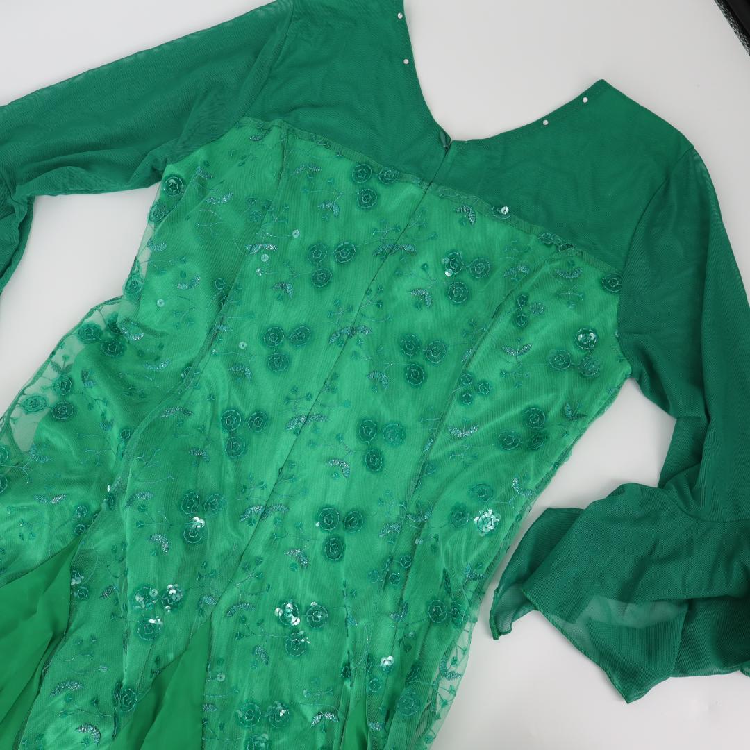 【美品 社交ダンス衣装】鮮やかグリーン×レース地 ドレス スタンダード モダン