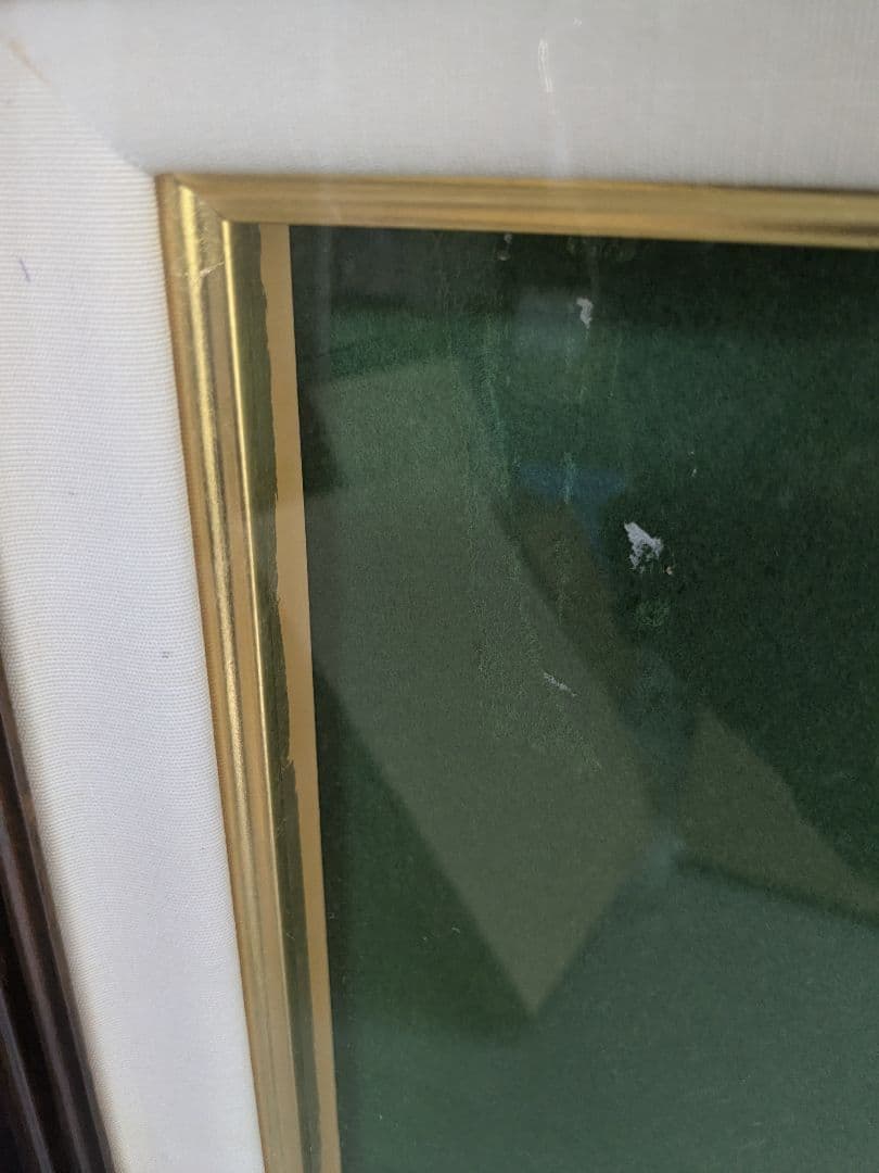 額縁 木製 黒檀 P12 金縁 アクリル付き アンティーク ヴィンテージ