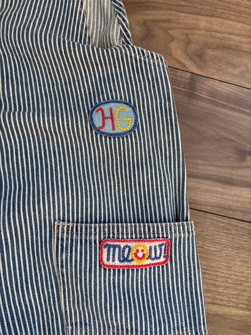 ビンテージヒステリックグラマーヒッコリーオーバーオール刺繍ワッペンストライプ