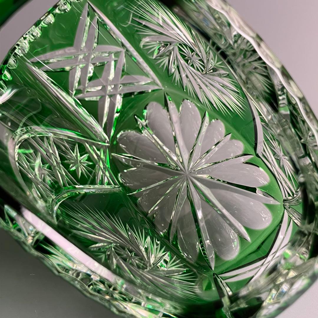 希少 切子 クリスタル カット ガラス バスケット 鉢 オブジェ 置物 小物入れ